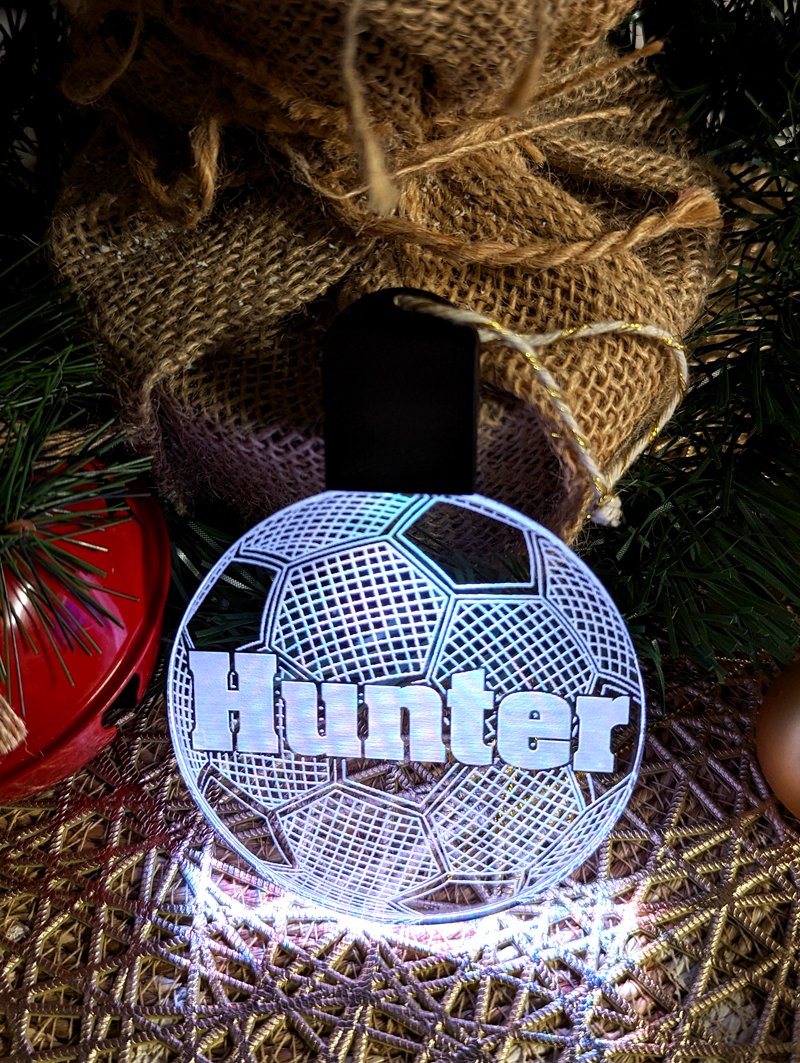 Soccer Ball Personalised Name Christmas Bauble Decoration 3D LED Light - KustomboxNight Lights & Ambient LightingKustomboxBauble - Standard