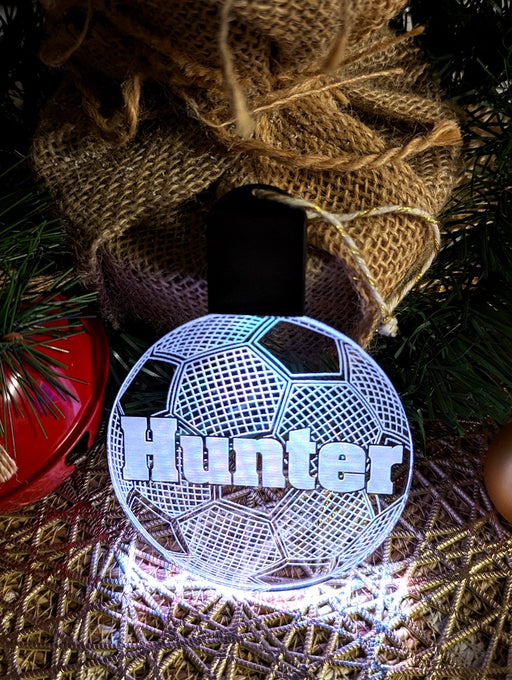 Soccer Ball Personalised Name Christmas Bauble Decoration 3D LED Light - KustomboxNight Lights & Ambient LightingKustomboxBauble - Standard