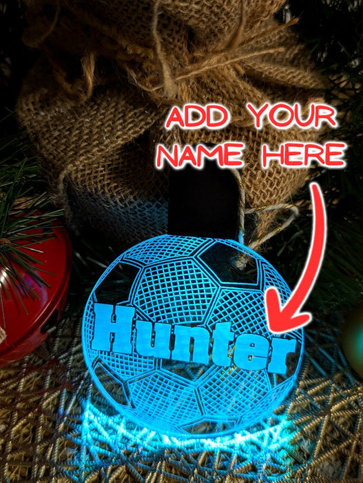 Soccer Ball Personalised Name Christmas Bauble Decoration 3D LED Light - KustomboxNight Lights & Ambient LightingKustomboxBauble - Standard