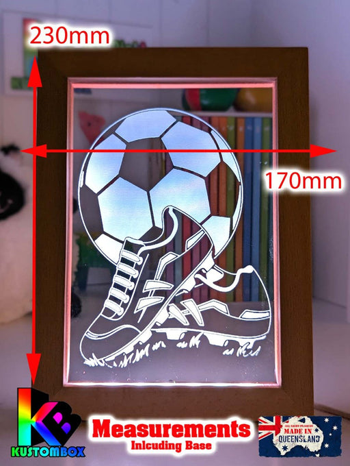 Soccer Foot Ball Player Personalised Name Timber Frame USB 3D LED Night Light Lamp - KustomboxNight Lights & Ambient LightingKustomboxTimber Frame Light - $34.99