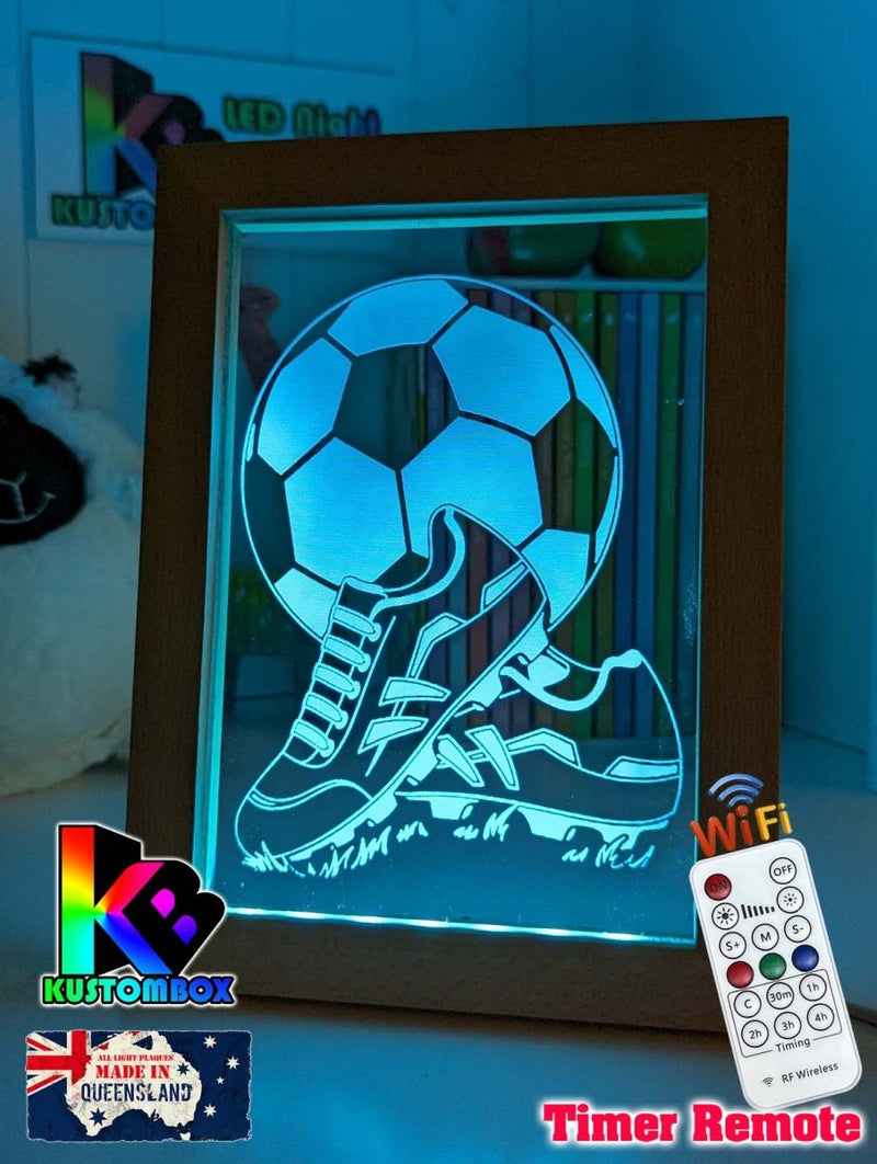 Soccer Foot Ball Player Personalised Name Timber Frame USB 3D LED Night Light Lamp - KustomboxNight Lights & Ambient LightingKustomboxTimber Frame Light - $34.99