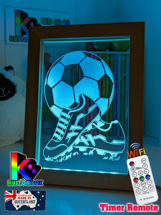 Soccer Foot Ball Player Personalised Name Timber Frame USB 3D LED Night Light Lamp - KustomboxNight Lights & Ambient LightingKustomboxTimber Frame Light - $34.99