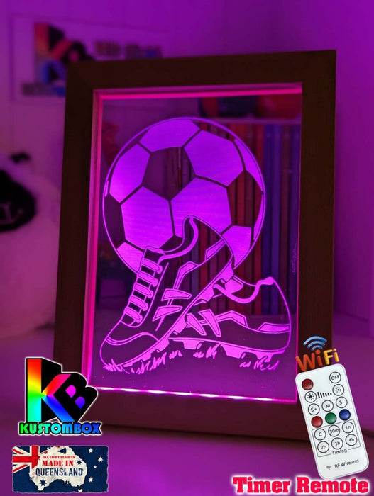 Soccer Foot Ball Player Personalised Name Timber Frame USB 3D LED Night Light Lamp - KustomboxNight Lights & Ambient LightingKustomboxTimber Frame Light - $34.99