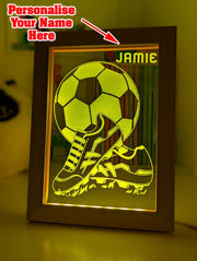 Soccer Foot Ball Player Personalised Name Timber Frame USB 3D LED Night Light Lamp - KustomboxNight Lights & Ambient LightingKustomboxTimber Frame Light - $34.99