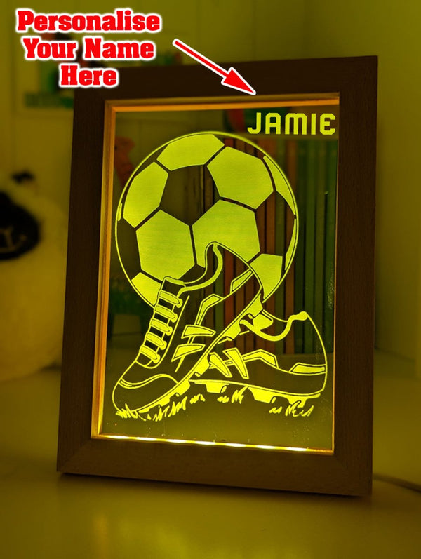 Soccer Foot Ball Player Personalised Name Timber Frame USB 3D LED Night Light Lamp - KustomboxNight Lights & Ambient LightingKustomboxTimber Frame Light - $34.99