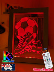 Soccer Foot Ball Player Personalised Name Timber Frame USB 3D LED Night Light Lamp - KustomboxNight Lights & Ambient LightingKustomboxTimber Frame Light - $34.99