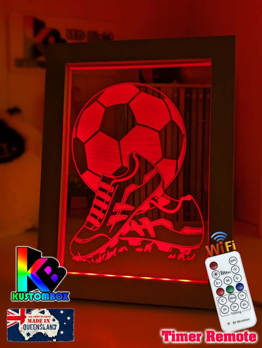 Soccer Foot Ball Player Personalised Name Timber Frame USB 3D LED Night Light Lamp - KustomboxNight Lights & Ambient LightingKustomboxTimber Frame Light - $34.99