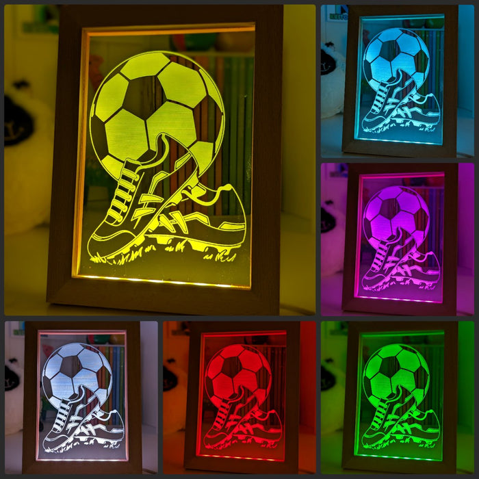 Soccer Foot Ball Player Personalised Name Timber Frame USB 3D LED Night Light Lamp - KustomboxNight Lights & Ambient LightingKustomboxTimber Frame Light - $34.99