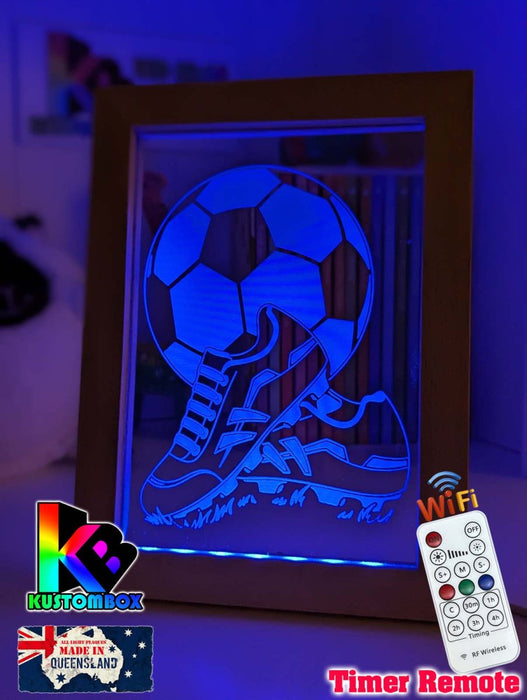 Soccer Foot Ball Player Personalised Name Timber Frame USB 3D LED Night Light Lamp - KustomboxNight Lights & Ambient LightingKustomboxTimber Frame Light - $34.99