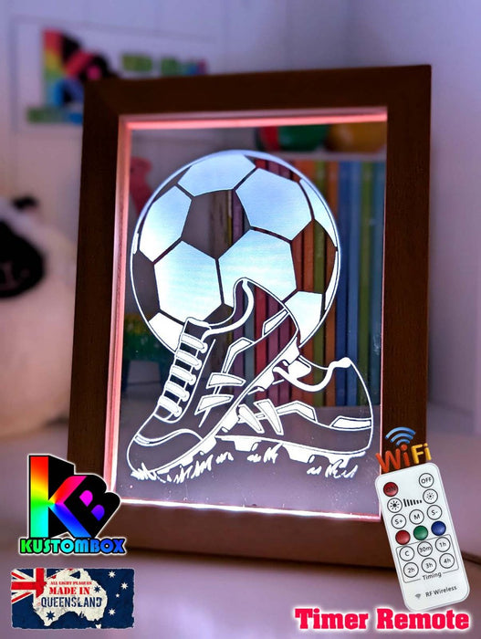 Soccer Foot Ball Player Personalised Name Timber Frame USB 3D LED Night Light Lamp - KustomboxNight Lights & Ambient LightingKustomboxTimber Frame Light - $34.99