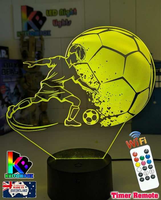 Soccer Football Player Personalised Name 3D LED NIGHT LIGHT USB 7 COLOUR REMOTE - KustomboxNight Lights & Ambient LightingKustomboxStandard Size