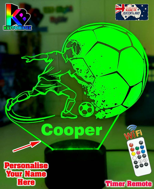 Soccer Football Player Personalised Name 3D LED NIGHT LIGHT USB 7 COLOUR REMOTE - KustomboxNight Lights & Ambient LightingKustomboxStandard Size