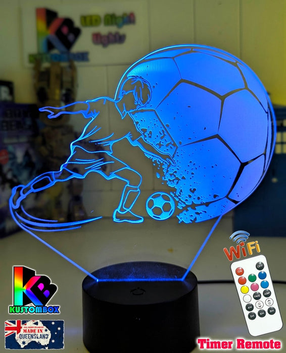 Soccer Football Player Personalised Name 3D LED NIGHT LIGHT USB 7 COLOUR REMOTE - KustomboxNight Lights & Ambient LightingKustomboxStandard Size