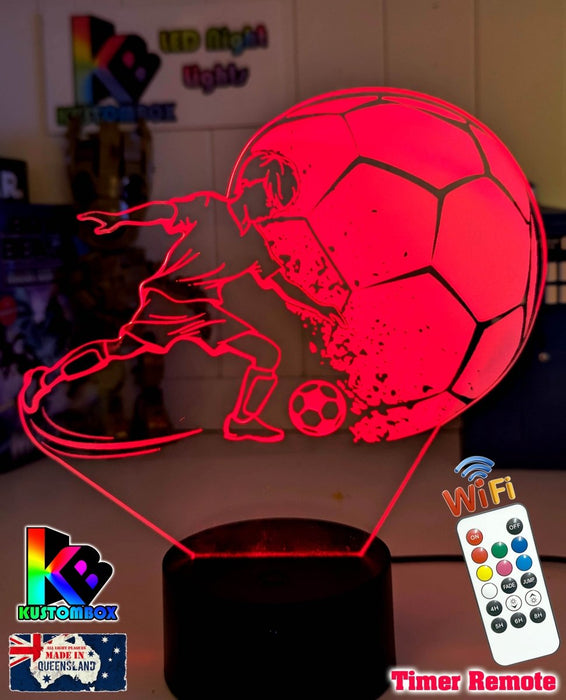 Soccer Football Player Personalised Name 3D LED NIGHT LIGHT USB 7 COLOUR REMOTE - KustomboxNight Lights & Ambient LightingKustomboxStandard Size
