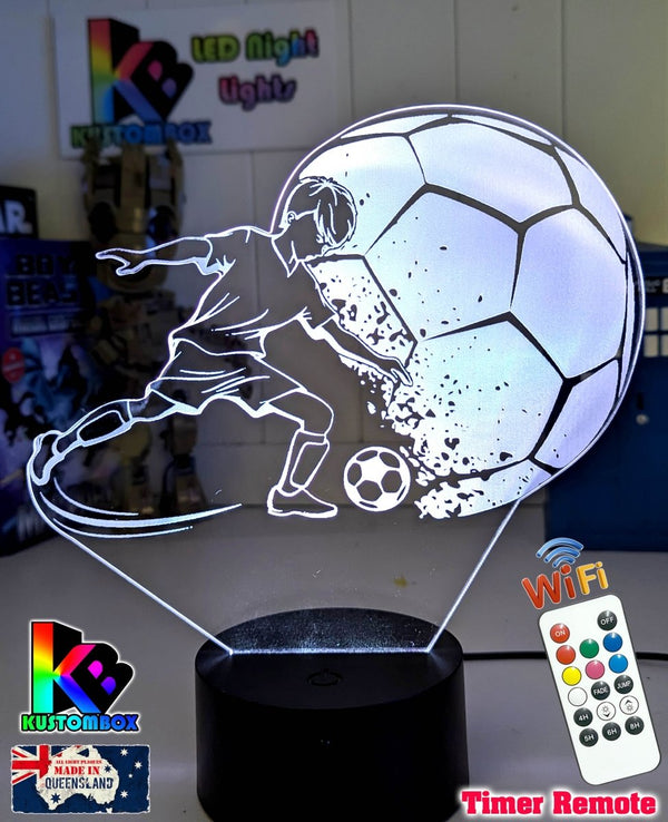 Soccer Football Player Personalised Name 3D LED NIGHT LIGHT USB 7 COLOUR REMOTE - KustomboxNight Lights & Ambient LightingKustomboxStandard Size