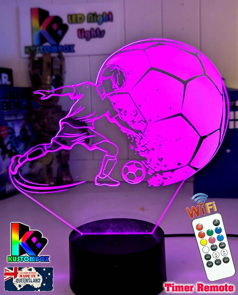 Soccer Football Player Personalised Name 3D LED NIGHT LIGHT USB 7 COLOUR REMOTE - KustomboxNight Lights & Ambient LightingKustomboxStandard Size