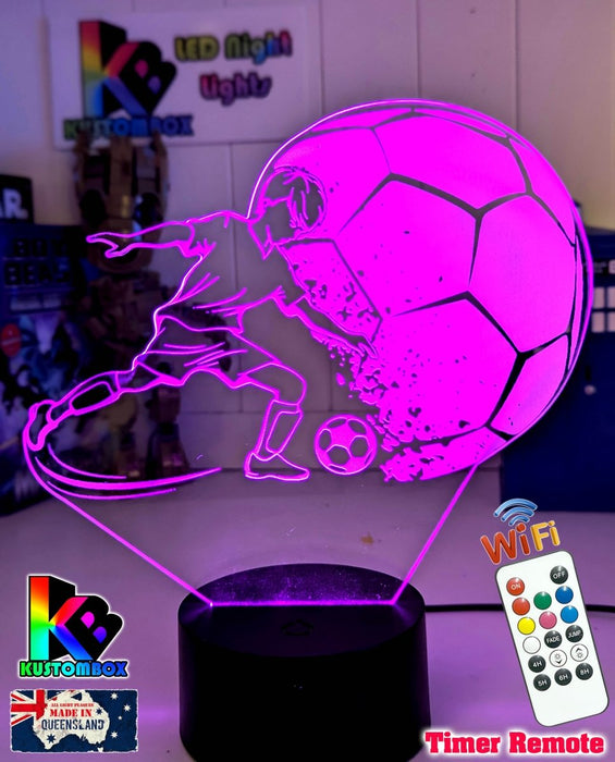 Soccer Football Player Personalised Name 3D LED NIGHT LIGHT USB 7 COLOUR REMOTE - KustomboxNight Lights & Ambient LightingKustomboxStandard Size