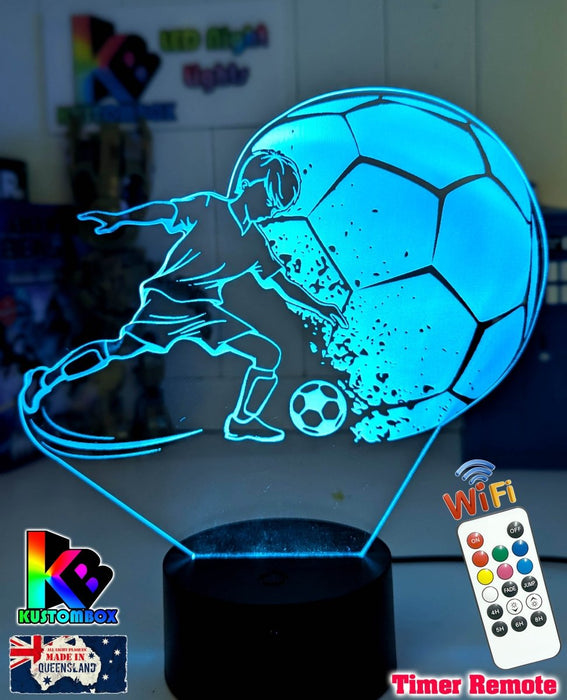 Soccer Football Player Personalised Name 3D LED NIGHT LIGHT USB 7 COLOUR REMOTE - KustomboxNight Lights & Ambient LightingKustomboxStandard Size