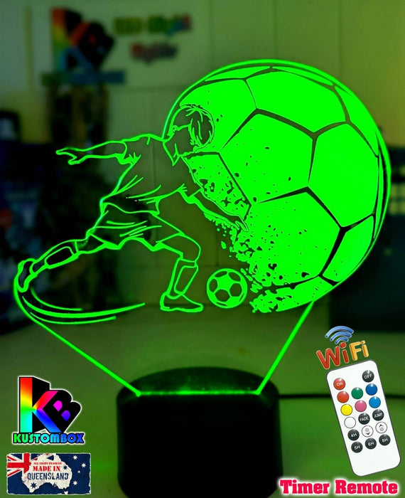 Soccer Football Player Personalised Name 3D LED NIGHT LIGHT USB 7 COLOUR REMOTE - KustomboxNight Lights & Ambient LightingKustomboxStandard Size