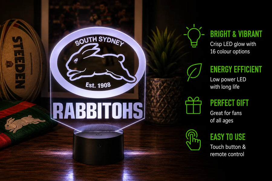 South Sydney Rabbitohs Personalised 3D LED Night Light Lamp