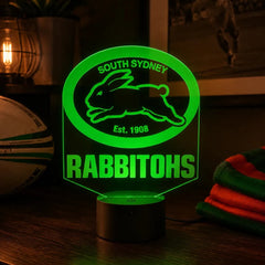 South Sydney Rabbitohs Personalised 3D LED Night Light Lamp - KustomboxNight Lights & Ambient LightingKustomboxStandard SizeBlack 16 Colours + Remote