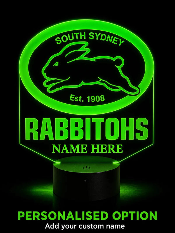 South Sydney Rabbitohs Personalised 3D LED Night Light Lamp - KustomboxNight Lights & Ambient LightingKustomboxStandard SizeBlack 16 Colours + Remote