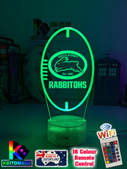 South Sydney Rabbitohs custom 3D LED lamp with name engraving and colour-changing effects. Green colour, white crackle base 