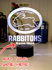 South Sydney Rabbitohs logo 3D acrylic light with 16-colour remote, ideal NRL gift for bedroom or bar
