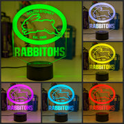 Custom South Sydney Rabbitohs LED lamp with engraved name, multi-colour lighting for rugby league fans