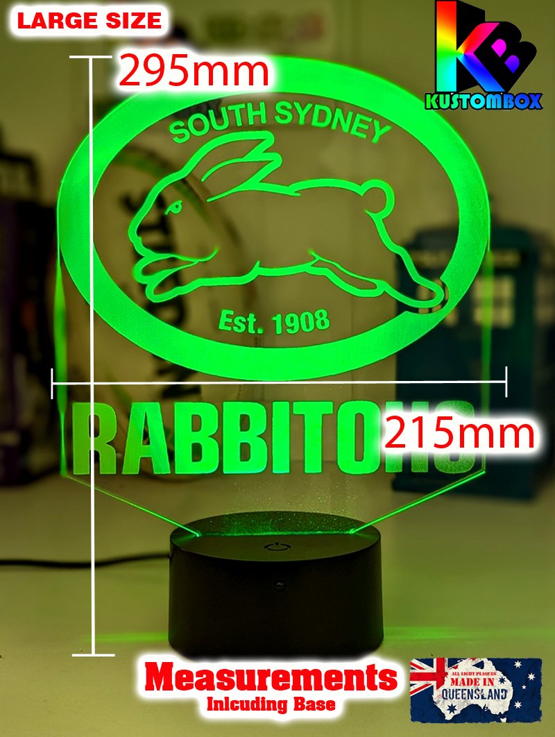 South Sydney Rabbitohs rugby league 3D LED night light with USB power and multi-colour fade mode. large size lamp 