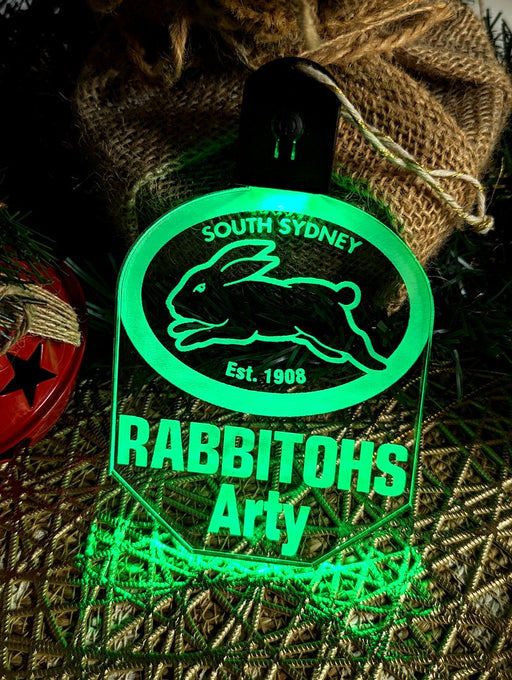 South Sydney Rabbitohs 7-colour rechargeable LED acrylic light bauble with custom name engraving