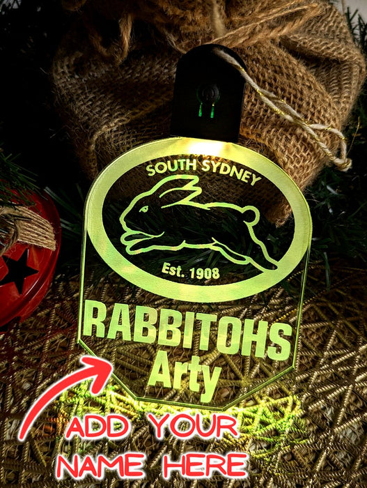 South Sydney Rabbits Football Personalised Christmas Bauble 3D LED Light Decoration - KustomboxNight Lights & Ambient LightingKustomboxBauble - No Name