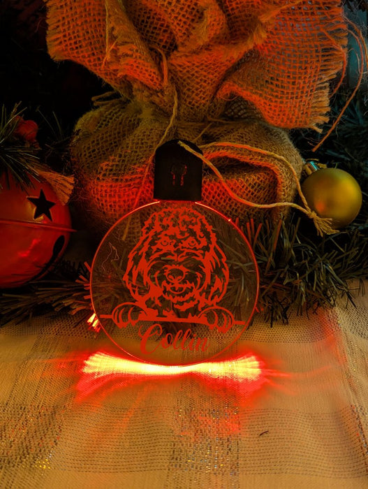 Spoodle Cockapoo Dog Personalised Name Christmas Light Bauble Decoration - KustomboxNight Lights & Ambient LightingKustomboxBauble - Standard Size