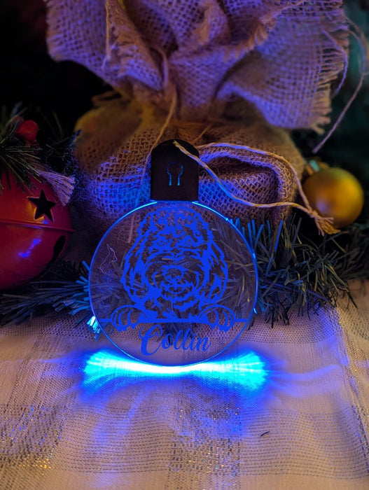 Spoodle Cockapoo Dog Personalised Name Christmas Light Bauble Decoration - KustomboxNight Lights & Ambient LightingKustomboxBauble - Standard Size