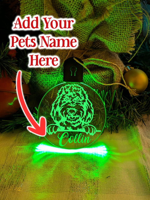 Spoodle Cockapoo Dog Personalised Name Christmas Light Bauble Decoration - KustomboxNight Lights & Ambient LightingKustomboxBauble - Standard Size