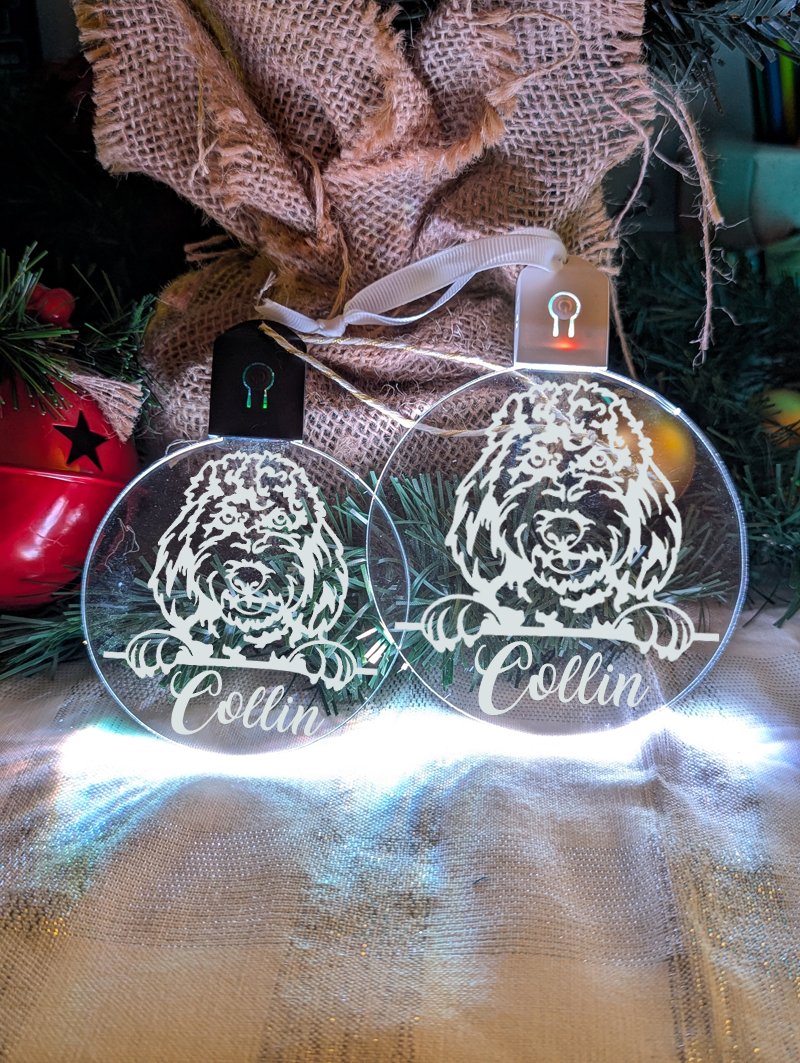 Spoodle Cockapoo Dog Personalised Name Christmas Light Bauble Decoration - KustomboxNight Lights & Ambient LightingKustomboxBauble - Standard Size