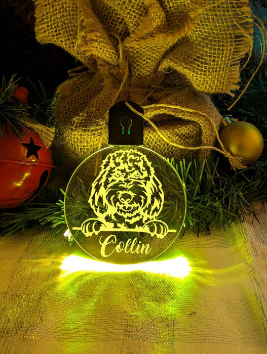 Spoodle Cockapoo Dog Personalised Name Christmas Light Bauble Decoration - KustomboxNight Lights & Ambient LightingKustomboxBauble - Standard Size