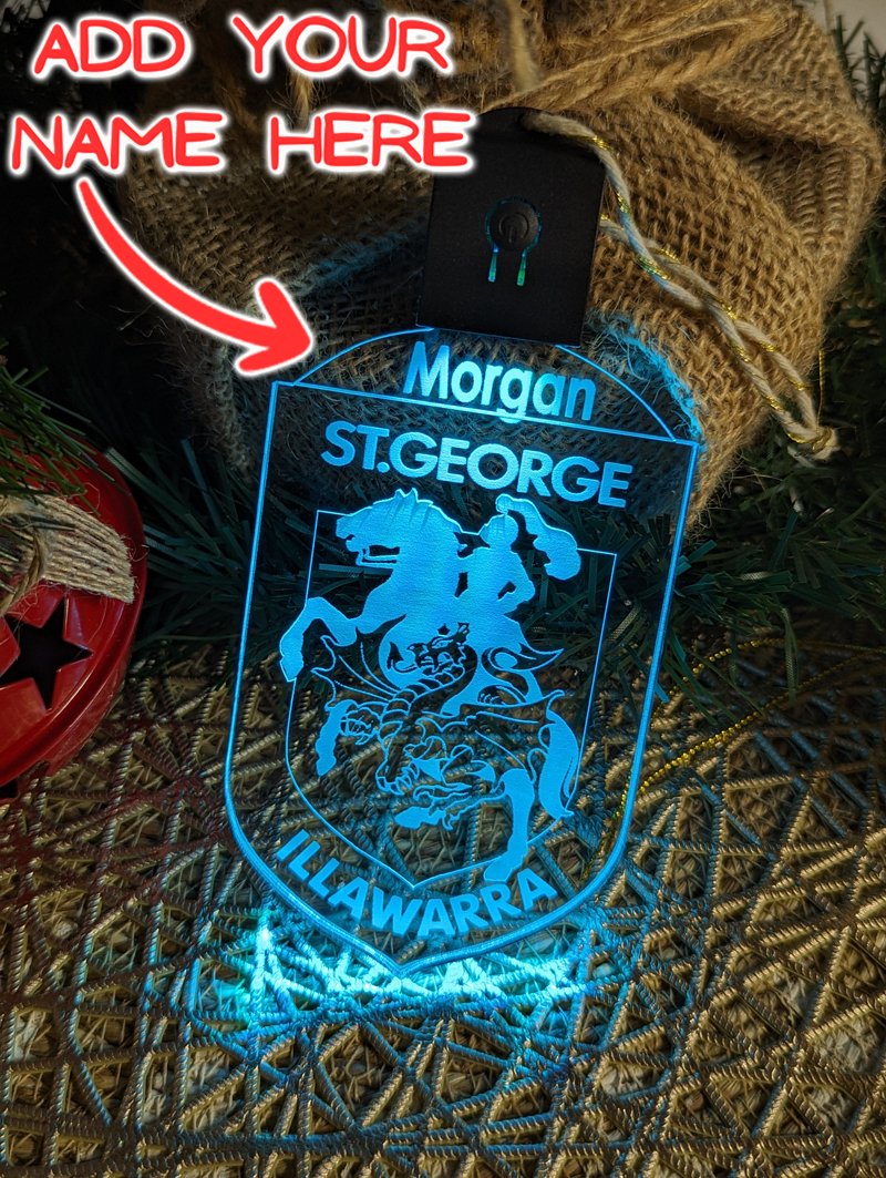 Rechargeable 7-colour St George Dragons LED acrylic bauble with on/off button and logo design