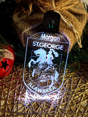 St George Dragons 7-colour rechargeable LED acrylic light bauble with custom name engraving