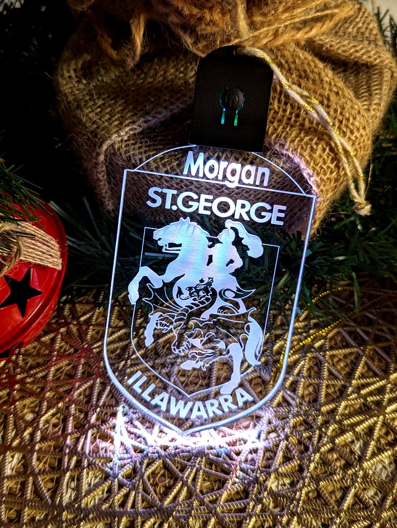 St George Dragons 7-colour rechargeable LED acrylic light bauble with custom name engraving