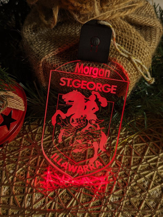 St George Dragons Football Personalised Christmas Bauble 3D LED Light Decoration - KustomboxNight Lights & Ambient LightingKustomboxBauble - No Name