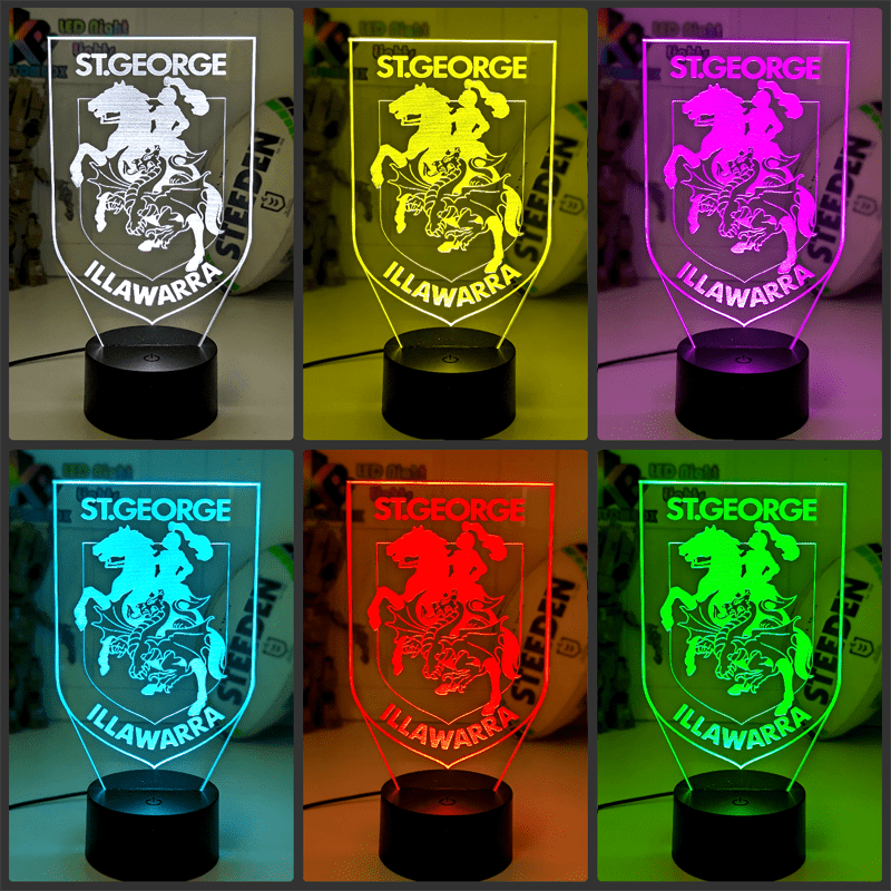 St George Illawarra Dragons 3D LED Night Light Personalised Name Lamp 16 Colour Remote - KustomboxNight Lights & Ambient LightingKustomboxStandard Size