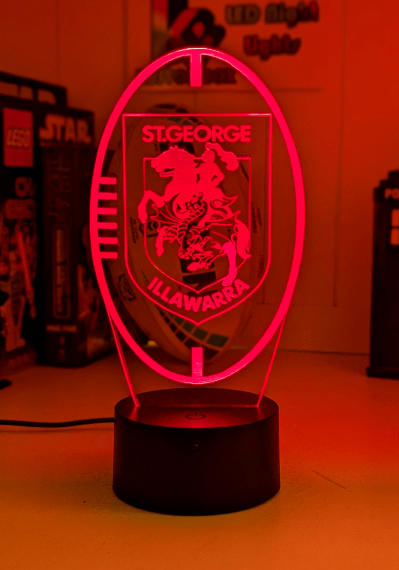 St George Illawarra Dragons Personalised Ball Shaped 3D LED Night Light Name Lamp - KustomboxNight Lights & Ambient LightingKustomboxStandard Size