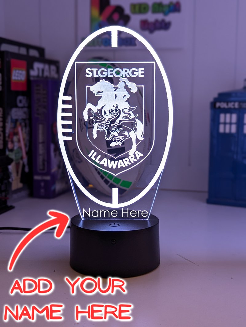 Personalised St George Illawarra Dragons3D LED night light glowing in 16 colours, perfect for kids or man caves. ball shape lamp