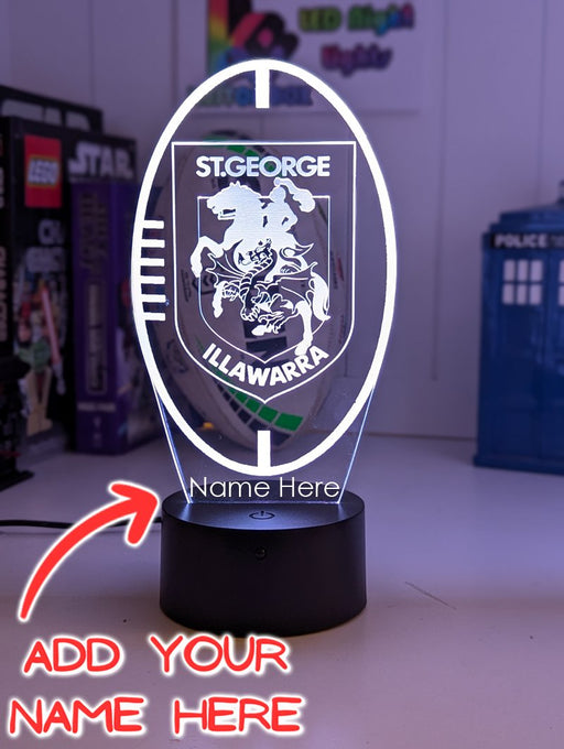 Personalised St George Illawarra Dragons3D LED night light glowing in 16 colours, perfect for kids or man caves. ball shape lamp