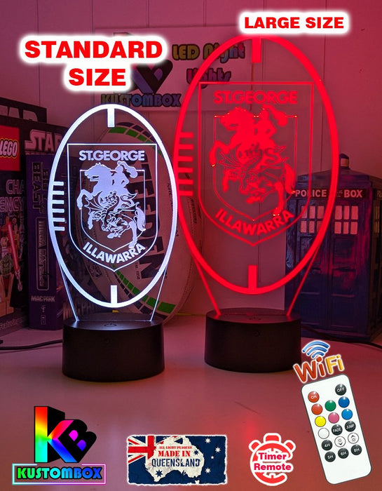 St George Illawarra Dragons Rugby League Club 3D LED Night Light - KustomboxNight Lights & Ambient LightingKustomboxStandard Size