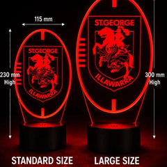 St George Illawarra Dragons Rugby League Personalised 3D LED Night Light Lamp - KustomboxNight Lights & Ambient LightingKustomboxStandard SizeBlack 16 Colours + Remote