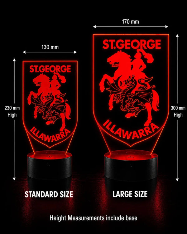 St George Illawarra Dragons Rugby League Personalised 3D LED Night Light Lamp - KustomboxNight Lights & Ambient LightingKustomboxStandard SizeBlack 16 Colours + Remote