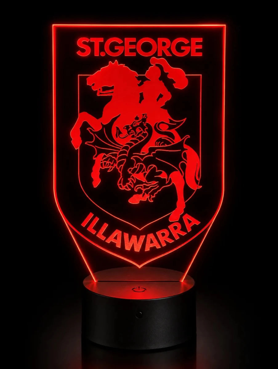 St George Illawarra Dragons Rugby League Personalised 3D LED Night Light Lamp - KustomboxNight Lights & Ambient LightingKustomboxStandard SizeBlack 16 Colours + Remote