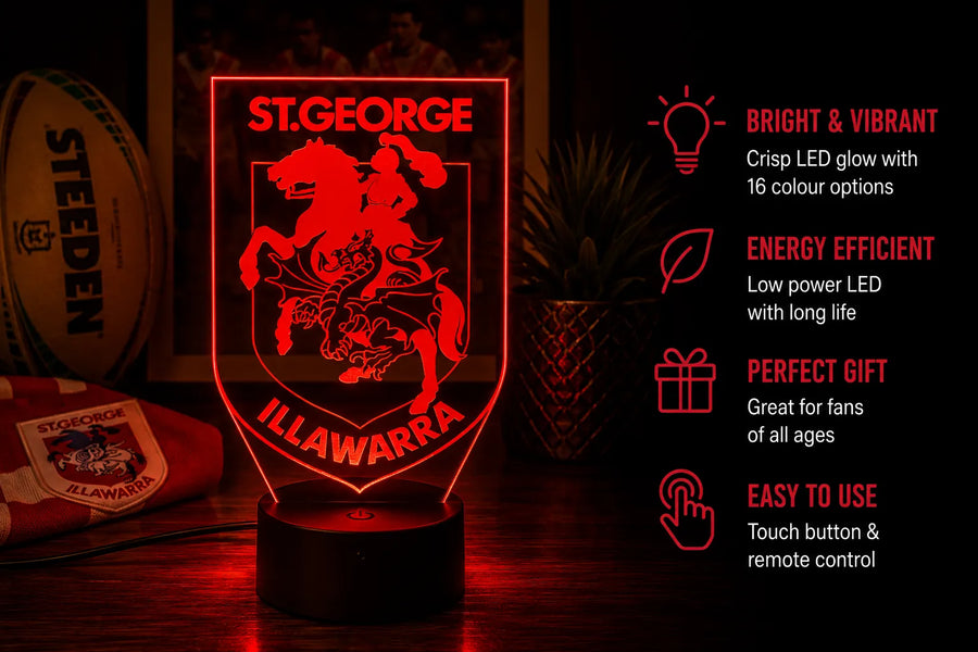 St George Illawarra Dragons Rugby League Personalised 3D LED Night Light Lamp